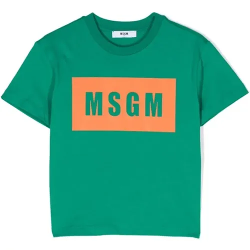 Grünes Baumwoll-Jersey Jungen T-Shirt,Fuchsia Baumwoll-Jersey T-Shirt,Schwarzes Baumwoll-Jersey-Jungen-T-Shirt, Baumwoll-Jersey Jungen T-Shirt - Msgm - Modalova