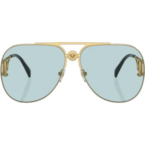 Gold Pilot Sungles with Blue Drop Lenses , unisex, Sizes: 63 MM - Versace - Modalova