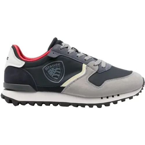 Navy/Red Sneakers Stylish Casual Men , male, Sizes: 10 UK, 6 UK - Blauer - Modalova