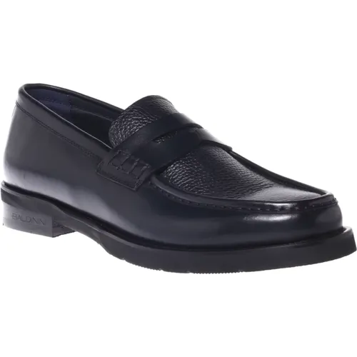 Loafers in dark leather and tumbled leather , Herren, Größe: 41 EU - Baldinini - Modalova