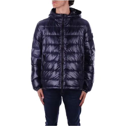 Blaue Kapuzenjacke mit Reißverschlusstaschen , Herren, Größe: 2XL - add - Modalova