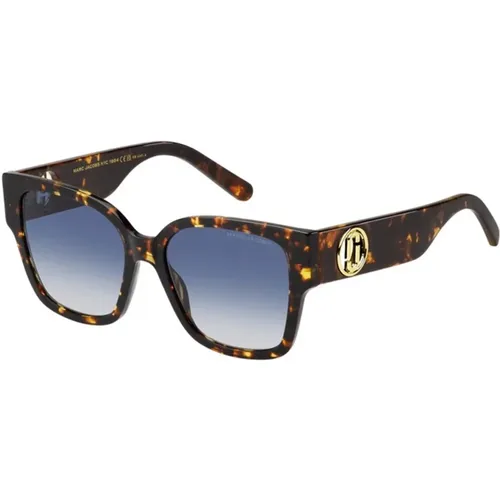 Havana Sunglasses with Dk Blue Shaded Lenses , unisex, Sizes: 54 MM - Marc Jacobs - Modalova