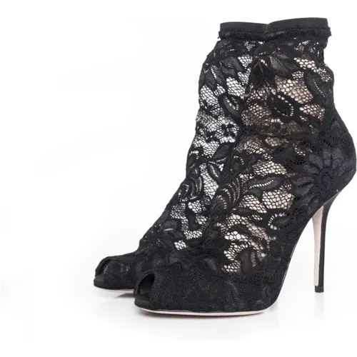 Stretch lace sock ankle boots , female, Sizes: 4 1/2 UK - Dolce & Gabbana Pre-owned - Modalova