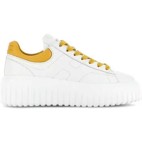 Weiße Ledersneaker mit dicker gelber Gummisohle , Damen, Größe: 36 1/2 EU - Hogan - Modalova
