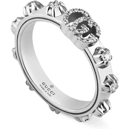 Ybc554303001 - 18kt white gold, diamonds - GG Running ring in 18kt white gold and diamonds , female, Sizes: 53 MM, 54 MM - Gucci - Modalova