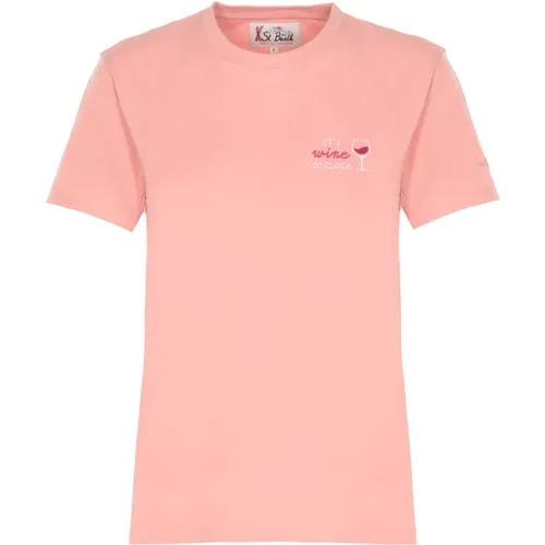 Rosa Baumwoll-T-Shirt mit Rundhalsausschnitt , Damen, Größe: S - Saint Barth - Modalova