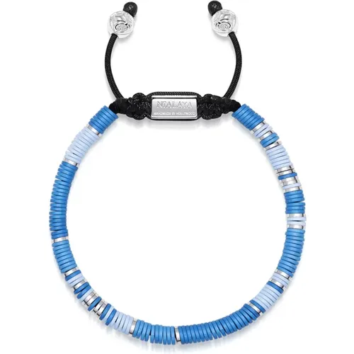 Men`s Beaded Bracelet with Light and Silver Disc Beads , Herren, Größe: XL - Nialaya - Modalova