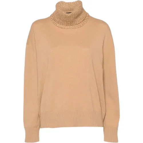 Beiger Wollmischung Pailletten Pullover , Damen, Größe: M - Fabiana Filippi - Modalova