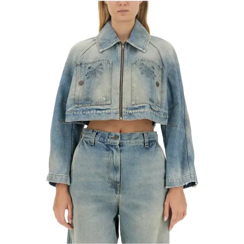 Denim Cropped Fit Jacket - Palm Angels - Modalova