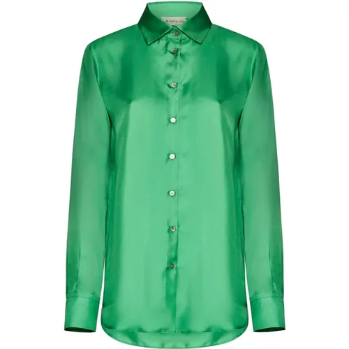 Grünes Basic Shirt , Damen, Größe: S - Blanca Vita - Modalova