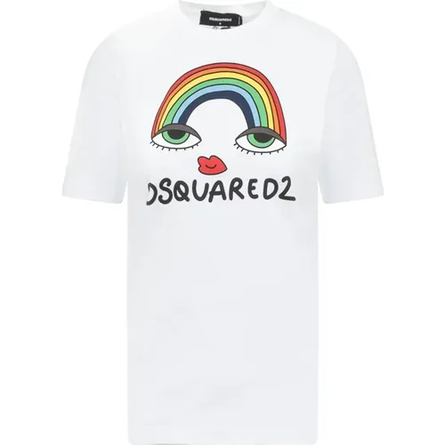 Regenbogen Logo Print T-Shirt , Damen, Größe: 2XS - Dsquared2 - Modalova