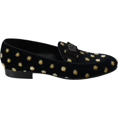Luxuriöse Velvet Crown Stickerei Loafers , Damen, Größe: 40 EU - Dolce & Gabbana - Modalova