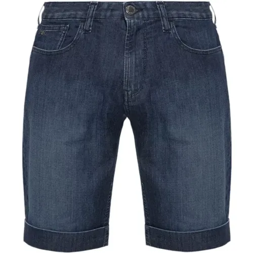 Denim Bermuda Shorts mit Lederlogo - Emporio Armani - Modalova