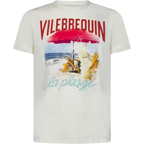 Weiße T-Shirts und Polos mit Logo-Print,Cremeweißes Baumwoll-T-Shirt mit Logo-Print - Vilebrequin - Modalova