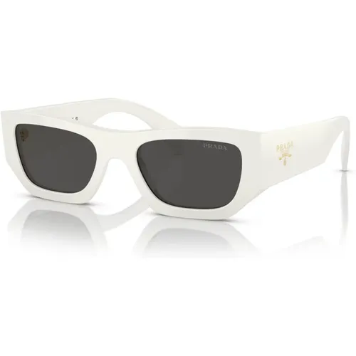 Weiß/Dunkelgrau Sonnenbrille , unisex, Größe: 53 MM - Prada - Modalova