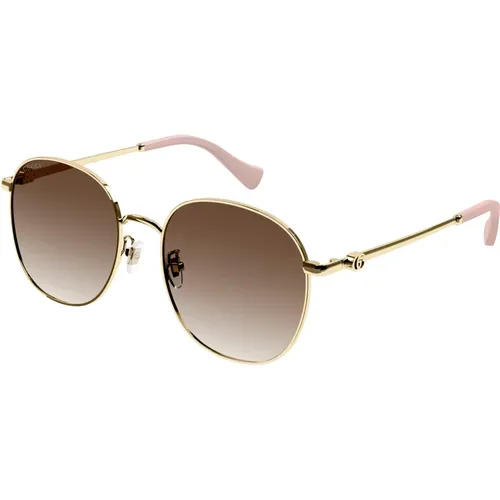 Gold/Braun getönte Sonnenbrille , Damen, Größe: 56 MM - Gucci - Modalova