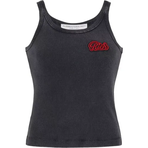 Grey Sleeveless Top with Appliqué Logo , female, Sizes: L, M, S - Alessandra Rich - Modalova