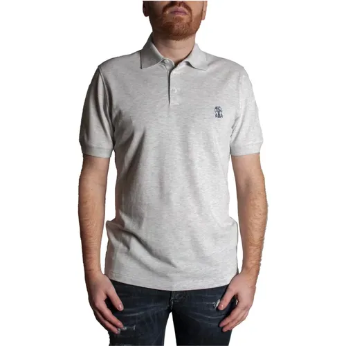 Graues Polo T-Shirt mit Besticktem Logo , Herren, Größe: S - BRUNELLO CUCINELLI - Modalova