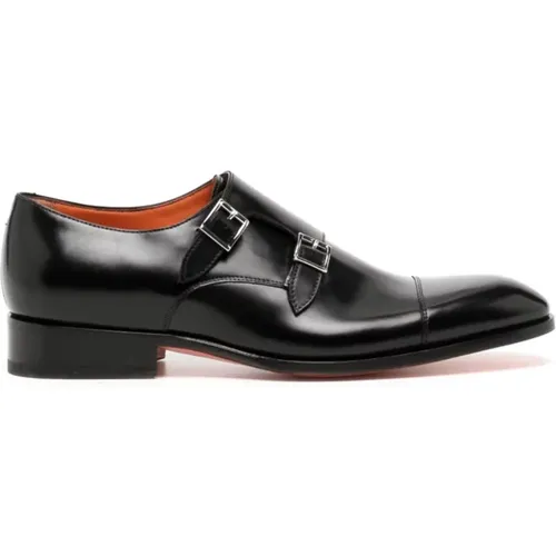 Italian Leather Monk Strap Shoes , male, Sizes: 7 1/2 UK, 11 UK, 8 1/2 UK, 10 UK, 7 UK, 8 UK, 9 UK - Santoni - Modalova