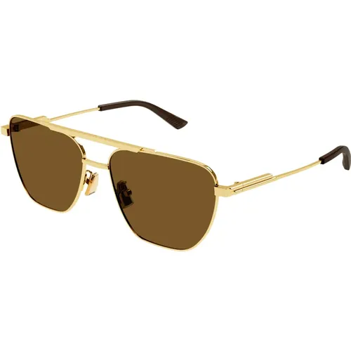 Gold/Braune Sonnenbrille , Herren, Größe: 57 MM - Bottega Veneta - Modalova