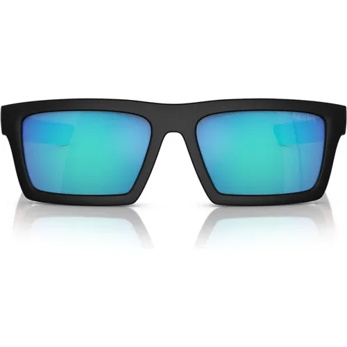 Matte Rectangular Sunglasses with Green Mirrored Lenses , unisex, Sizes: 55 MM - Prada - Modalova