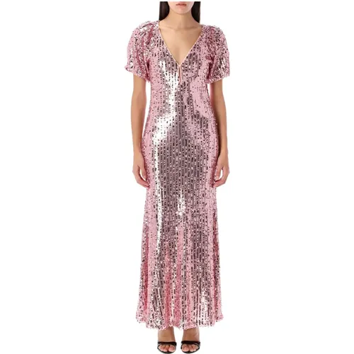 Sequins Midi V-Neck Dress Silver Pink , female, Sizes: M - Rotate Birger Christensen - Modalova