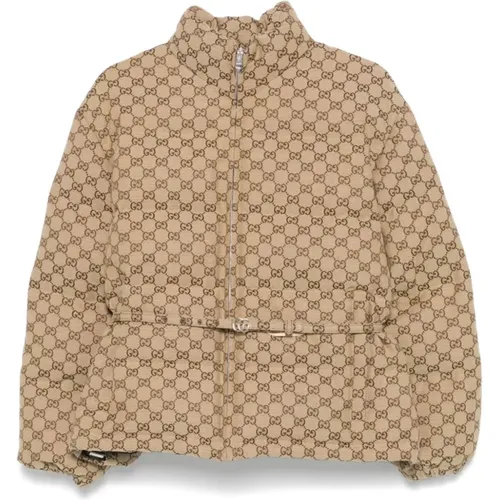 Camel Quilted Padded Coat , female, Sizes: S - Gucci - Modalova