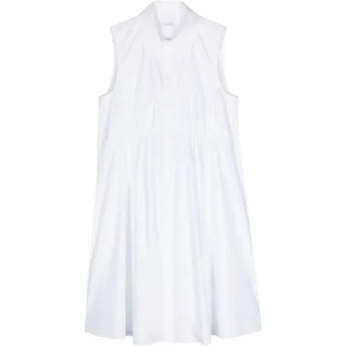 Weiße Baumwoll-Popeline-Kleid Rüschen-Detail , Damen, Größe: 2XS - PATRIZIA PEPE - Modalova