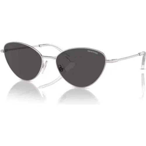 Silver/Dark Grey Sunglasses , female, Sizes: 58 MM - Swarovski - Modalova