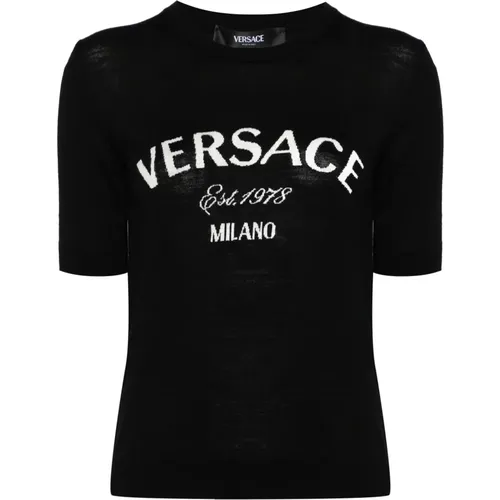 Knit Sweater Milan Logo , female, Sizes: XS, S - Versace - Modalova