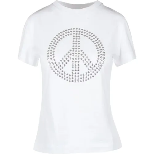 Studded Peace Symbol T-Shirt , female, Sizes: S, L, XS, M - Moschino - Modalova