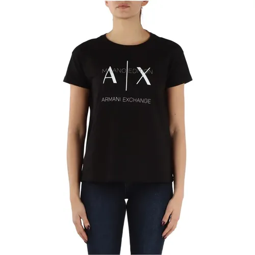 Baumwoll Milano Edition T-Shirt , Damen, Größe: XS - Armani Exchange - Modalova