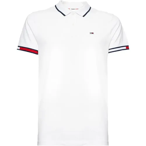Weißes Poloshirt mit Logo-Patch und Flaggenfarbenen Säumen , Herren, Größe: S - Tommy Jeans - Modalova