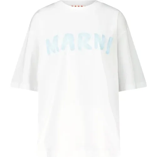 Oversized Cotton T-Shirt with Front Print , female, Sizes: XS, 2XS, 3XS - Marni - Modalova