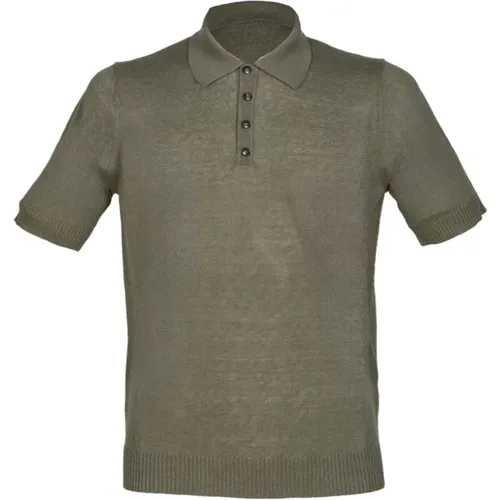 Olivengrünes Leinen Baumwoll Polo Shirt - Alpha Studio - Modalova