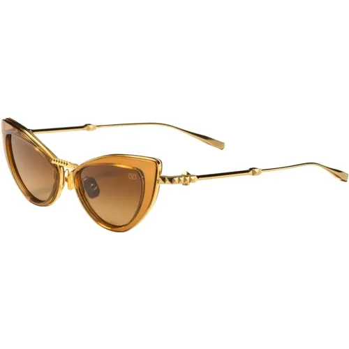 Viii Sunglasses in Light Gold Crystal Brown/Dark Brown , female, Sizes: 50 MM - Valentino - Modalova