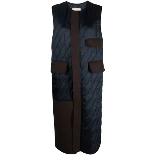 Long Quilted Vest with Striped Shirt and Bow , female, Sizes: XS, S - Plan C - Modalova