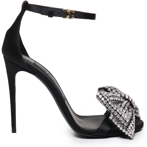 Satin Ankle Strap Sandals with Rhinestone Bow , female, Sizes: 5 UK, 5 1/2 UK, 8 UK, 6 UK, 7 UK, 4 1/2 UK, 3 UK, 4 UK - Dolce & Gabbana - Modalova