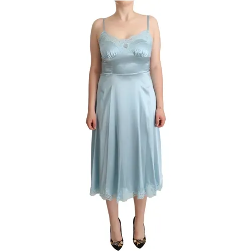 Elegantes Blaues Spitzen A-Linien Midi Kleid - Dolce & Gabbana - Modalova