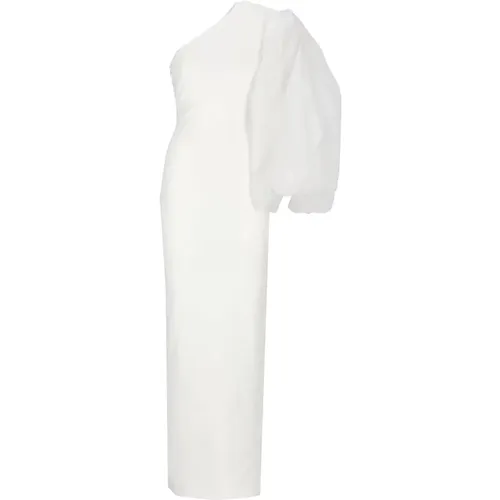 Cream Asymmetric Dress with Balloon Sleeve , female, Sizes: S - Solace London - Modalova
