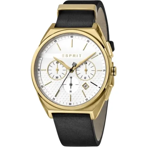 Gold Edelstahl Leder Herrenuhr - Esprit - Modalova