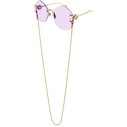 Gold/Violette Sonnenbrille mit Goldkette - Gucci - Modalova