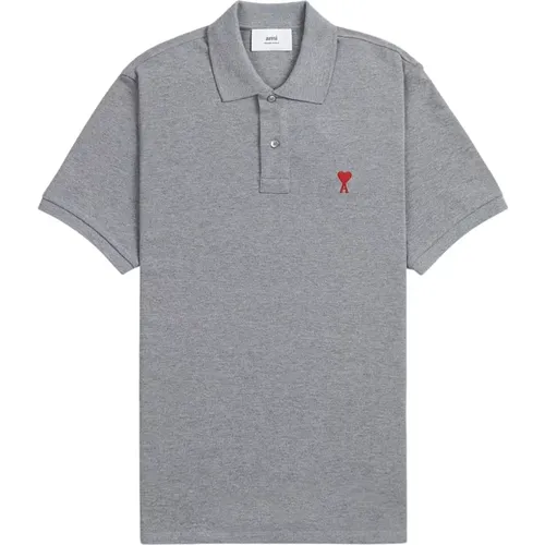 Graues Polo-Shirt mit Herzlogo - Ami Paris - Modalova