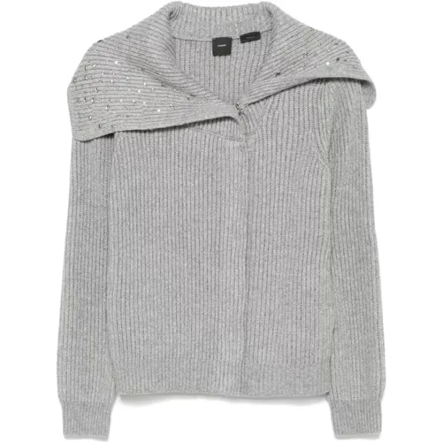 Grauer Rippstrickpullover mit Strass , Damen, Größe: XS - pinko - Modalova