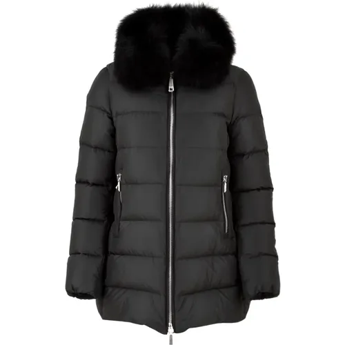 Quilted Coat with Fox Fur Collar , female, Sizes: L, S, M, XS - Moorer - Modalova