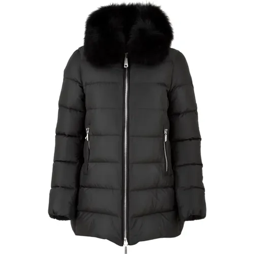 Quilted Coat with Fox Fur Collar , female, Sizes: S, M, XS - Moorer - Modalova