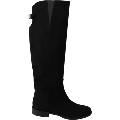 DG Suede Knee High Flat Boots Shoes , female, Sizes: 2 UK - Dolce & Gabbana - Modalova