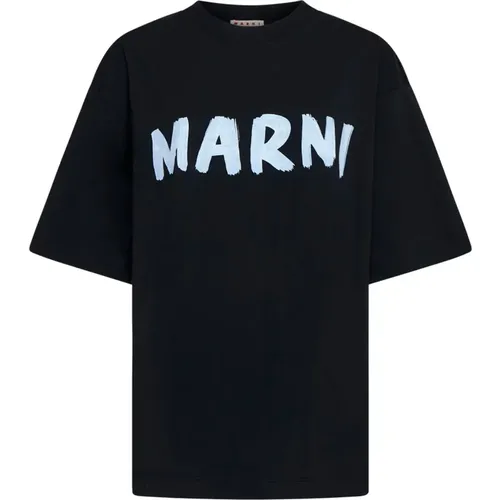 Schwarzes Logo Print Oversized T-shirt , Damen, Größe: M - Marni - Modalova