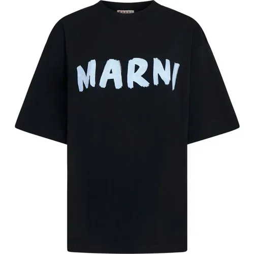 Schwarzes Logo Print Oversized T-shirt - Marni - Modalova