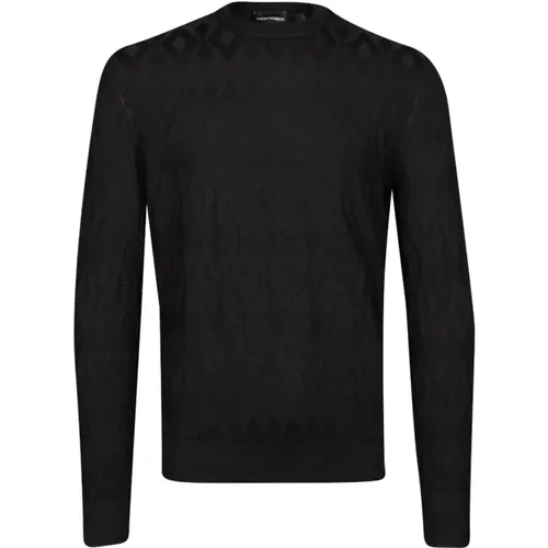 Schwarzer Pullover mit Diamantmuster , Herren, Größe: XL - Emporio Armani - Modalova